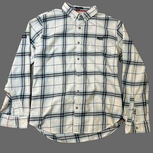 Superdry white collared button down plaid flannel shirt